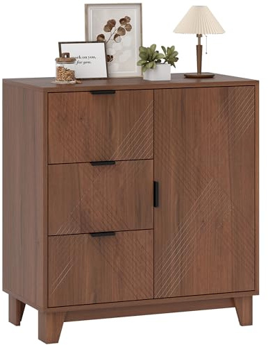 HOMCOM Buffet Salon Meuble de Rangement Armoire de Cuisine avec Placard à Porte 3 tiroirs et étagère réglable Buffet Salle à Manger et Salon, 75 x 39 x 80 cm, Effet Bois Marron