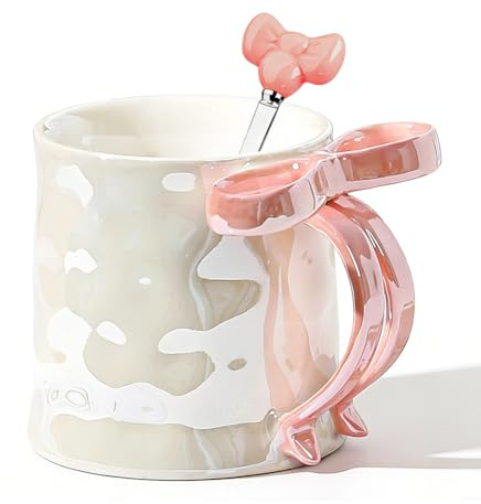 Tazza dolce con fiocco – 350 ML tazza da caffè rosa carino tazza in ceramica per caffè e tè, tazze in porcellana di alta qualità con manico per casa e ufficio