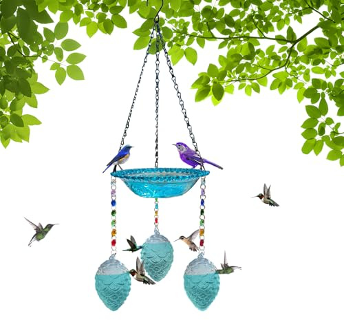 Bain d'oiseaux Extérieur | avec Crochet pour 3 Pots Décoratif de Jardin,Bain d'oiseaux Bol d'eau pour Extérieur - pour Allée Patio Pelouse Balcon Terrasse Aménagement Paysager