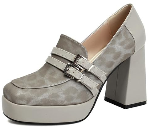 Plattformspumpar tjock blockklack fyrkantig tå spänne bälte klädda skor trosor på höga klackar för formella evenemang och kvällskläder elegant stil