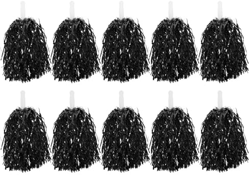 MAGICLULU Pompones de Animadora Pequeños 10 Piezas Negros Mango para Cheerleading, Accesorios de Animación y Baile, Pompones de Alegría Resistentes para Eventos Deportivos y Fiestas