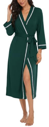 Ocextami Peignoir Femme Long Robe de Chambre Dentelle Kimono Pyjama Confort | Peignoir léger et doux pour femme avec finitions en dentelle. Idéal pour les matinées détendues ou les soirées à la maison.
