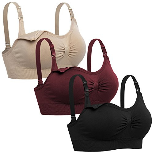 Lataly Womens Seamless Nursing Bra Sleeping Maternity Bralette for Breastfeeding Color Black Beige Red Size L