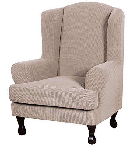 JHLD Stretch Wing Chair Slipcover 2 Piece Plaid | Wingback Chair Cover Cushion Cover Machine Washable For Living Room Sofa