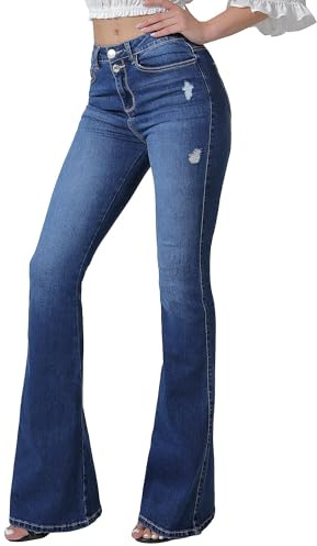 VIPONES Bell Bottom Jean évasé pour Femme Taille Haute Stretch Amincissant, Large Jambe - - Taille L