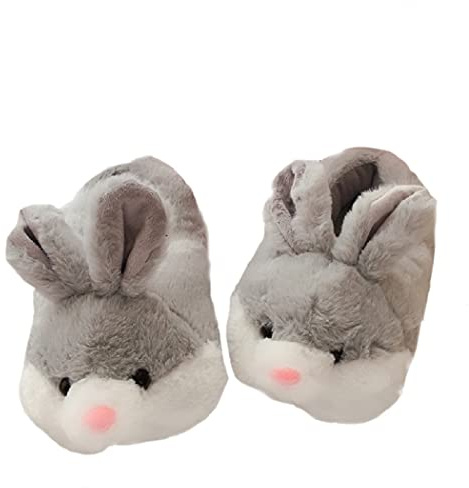 HANDKEI Pantofole coniglietto da donna Regali Pantofole con animali divertenti Pantofole in peluche con coniglietto carino (41-44 EU, grigio, numeric_41)