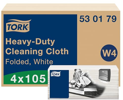 Tork Heavy-Duty Cleaning Cloth White W4, Multipurpose, 4 x 105 Cloths, 530179