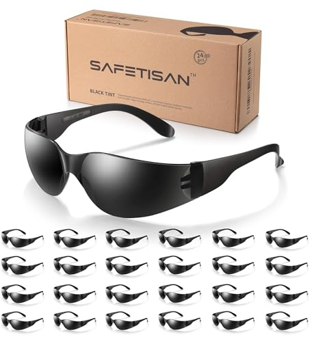 SAFETISAN Tinted Safety Glasses Bulk, 24 Pack, Protective Shaded Safety Goggles, UV Protection Sunglasses, Scratch & Impact Resistant Dark Smoke Lense | Perfect for Construction, Shooting, Lab Work