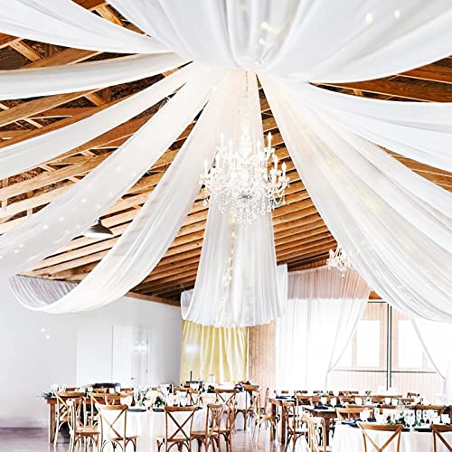 6 Panels White Ceiling Drapes for Wedding Ceiling Drapes 5ftx20ft Wedding Arch Draping Fabric Sheer Curtains Voile Chiffon Drapery Draping Wedding Ceiling Decorations for Party Ceremony Stage Swag