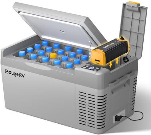 BougeRV CRPRO 20L Glacière à Compression 12V avec Batterie 277Wh, Réfrigérateur de Voiture (-22℃~10℃), Frigo Portable 12/24V DC & 110-240V AC pour Voiture, Camping, Voyage, Gris