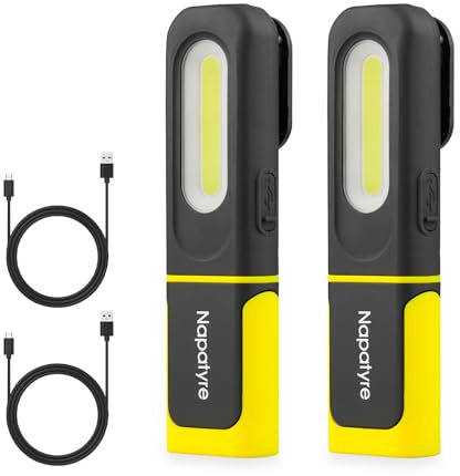 Napatyre Arbeitsleuchte Akku, 800LM Werkstattlampe Mit Haken Und Magnetfuß, 360° Drehbare 3 Lichtmodi LED Taschenlampe Aufladbar Für Auto Reparatur Camping Notfall (2 Stück)