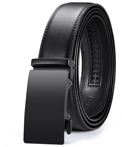 Vatan Men's Belt Leather Ratchet Belt for Men Dress Casual Every Day with Adjustable Buckle, Trim to Fit, Black, 32 to 38 Waist Adjustable