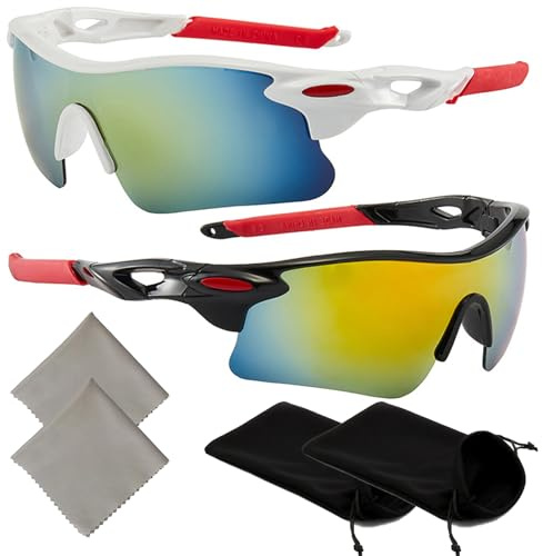 KBCYRT 2 Pairs of Kids Sunglasses UV400 Protection - Wraparound Sports Sunglasses for Boys & Girls Aged 6-14 - Polarized Unbreakable Polycarbonate Lenses for Running Cycling Baseball
