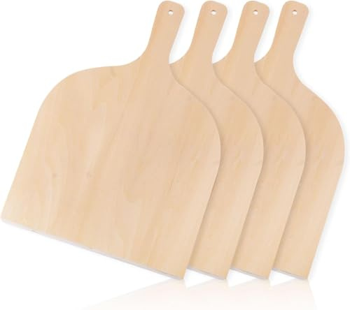 Juego de 4 palas para pizza de madera con mango para hornear, cortar pan queso frutas verduras