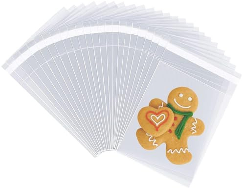 BAG-IT 100x Clear Cellophane Bags Self Seal 120x162+26mm (4.75x6.5+1) A6 Self Adhesive Display Bags for Sweets, Cookies, Cards, Gifts & Jewellery - Clear Plastic Sweet Bags