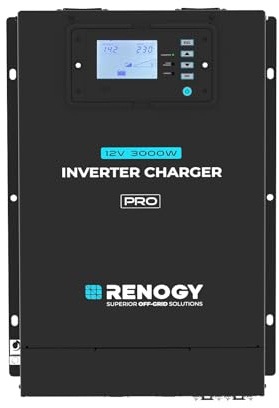 Renogy 3000W 12V Inverter Charger, Pure Sine Wave and High Frequency All-in-One Power and Charge, 6000W Peak with Control Panel and Remote Monitor for Off-grid, RV, Camping, and Home