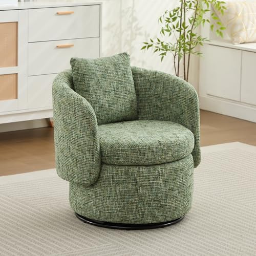 YEHTOKHOME Fauteuil pivotant Moderne avec Coussin décoratif, Fauteuil Relax Confortable, Chenille, pour Salon,Chambre à Coucher et Bureau,72x66.5x76cm (Vert)
