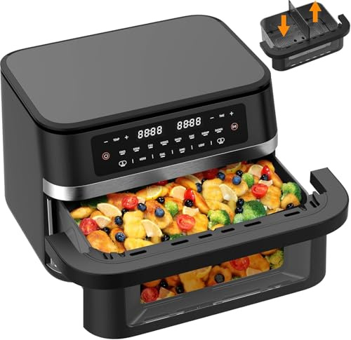 Heißluftfritteuse Dual Zone 11L XXL – Leistungsstarker Air Fryer mit Doppelkammer & herausnehmbarer Trennwand, Heissluftfriteuse ohne Öl, 2950W, Sichtfenster & Touchdisplay, für Familien