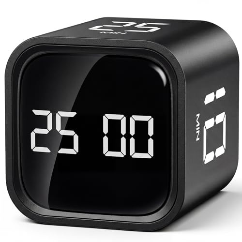 HAUSPROFI Pomodoro Timer Cube, 5/10/25/50 Min Preset & Custom Modes, Focus Timer & ADHD Aids, Kids & Adults, Silent/Sound Option, Gravity Sensor Flip, Black