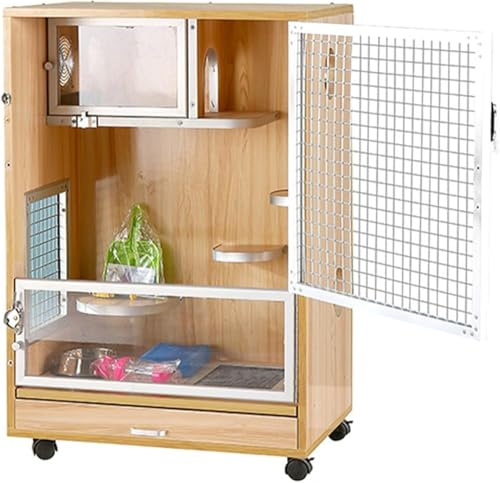 Råttbur för chinchilla, iller och igelkottar, med ytterdörrar, matskål, vattenflaska, utskjutningsbrickor och svängbara hjul – perfekt för små djur