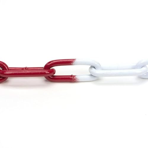 Marwotec Absperrkette 30m Rot/Weiß pulverbeschichtete Stahlkette 5mm Durchmesser Absperrkette Metall stabile, witterungsbeständige Absperrkette