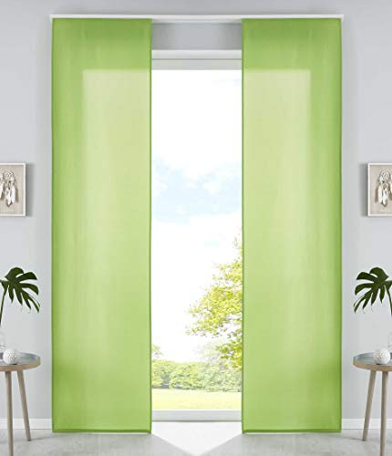 2er Set Schiebegardinen Flächenvorhänge Mikrofaser Vorhang Gardine Schiebe HxB 245x60 cm Apfelgrün Matt Paneelwagen Beschwerungsstangen, 85600N2
