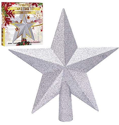 ANECO Glitter Christmas Tree Topper Shatter-proof Christmas Tree Decoration Treetop for Holiday Ornament or Home Decor