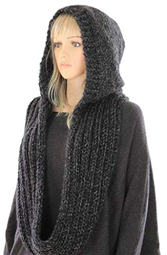 Myya Frauen Winter Häkeln Strick Kapuze Infinity Schal Outdoor Winddicht Warm Lange Schal Wrap Einfarbig Earflap Hut Halswärmer