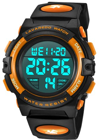 Kids Watch,Boys Watch for 3-15 Year Old Boys,Digital Sport Outdoor Multifunctional Chronograph LED 50 M Waterproof Alarm Calendar Analog Watch for Children with Silicone Band,Kids Gift, 11-Orange, S,