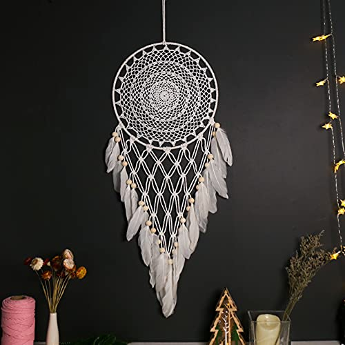 Greenf Wandbehang Traumfänger Weiß Baumwolle Dreamcatcher, Boho Makramee Traumfänge,Federn Traumfänger Im Hochzeit Home Schlafzimmer Wohnzimmer Dekoration