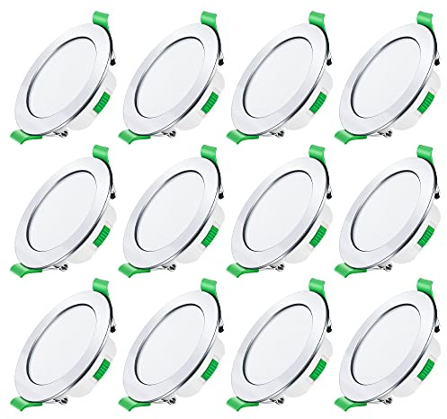 ALUSSO LED Downlights Dimmable 7W IP44 Slim Recessed Ceiling Lights, 3CCT 3000K Warm 4000K Neutral 6500K Cool Adjustable Bathroom Spotlights, Polished Chrome, 12 Pack