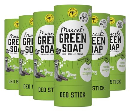 Marcel's Green Soap - Deodorant Stick - Tonka & Muguet - Antitranspirant - 100% Umweltfreundlich - 100% Vegan - 97% Biologisch abbaubar - 6er-Pack - 40 gr
