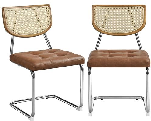 Yaheetech Küchenstuhl 2er Set Esszimmerstühle Rückenlehne aus Rattan Schwingstuhl aus Kunstleder Polsterstuhl fürs Esszimmer/Küche/Wohnzimmer/Restaurant, Retro-Braun