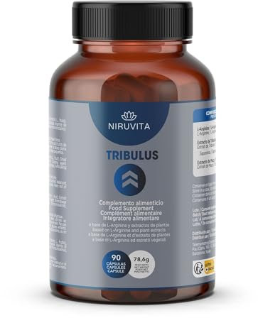 NIRUVITA | TRIBULUS Terrestris | 40% Saponines | L-Arginine, Maca, Stearate de Magnésium | Plus Force + Endurance + Performance | Stimulant Énergétique | Sans Additifs | 100% Végétalien | 90 Capsules