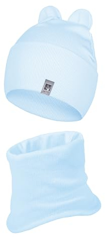 HEYO Kinder-Set Mütze Schlauchschal Beanie Loopschal Set für Mädchen Jungen Frühling Herbst (Blau)