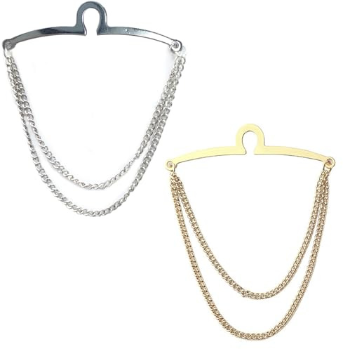 AWOCAN 2PCS Men's Tie Chain Silver Golden Tie Chain Link Chain Cravat Collar Pins Brooch (2)