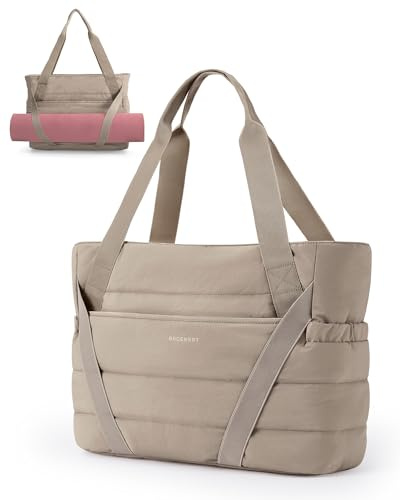 BAGSMART Tote Bag for Women with Zipper and Yoga Mat Straps Quilted Gym Tote for Travel, Work, Sport