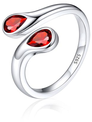 Silvora Anillo Plata 925 Mujer Gota de Agua Circonita Rojo Banda Fino