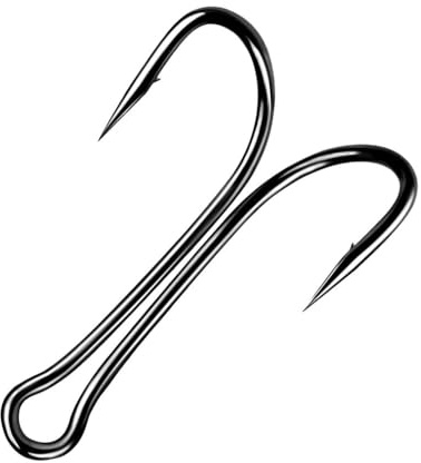 Lot de 20 hameçons de pêche, Crochet de Pêche Doubles en Acier au Carbone doré Barbelé, Hameçons Barbelés à Tige Ouverte #1 à #4