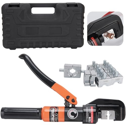 Hydraulic Crimping Tool, Hydraulic Wire Crimping Tool | 12 AWG to 2/0 Gauge | Heavy-Duty Terminal Crimper with 9 Dies for Electrical, Battery & Welding Cables