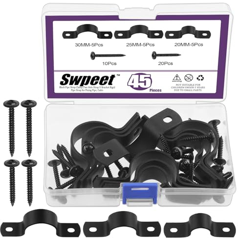 Swpeet 45 st 3 storlekar 15 mm, 20 mm, 25 mm, två hål, U-fäste, klämma med skruvar, sortimentsats, U-klämmor, rörklämmor i metall, rörremsklämmor, rörspännklämmor för fastsättning av rör eller kabel