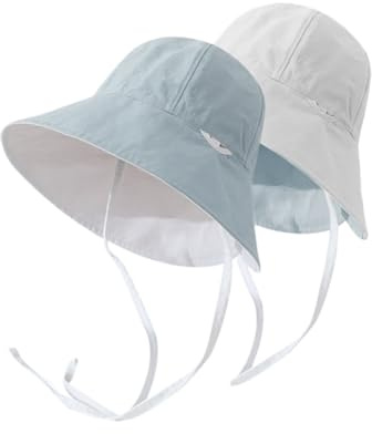 YAMEE Fiskehatt dam sommar reversibel med hästsvans hål, hink hatt dam vattentät snabbtorkande, fiskarhatt dam vikbar lätt med vindsnöre, solhatt dam UV-skydd, resor, strand, Blå + vit, one size