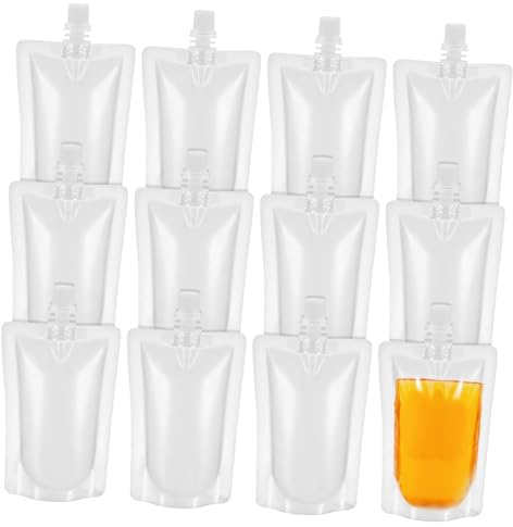 Mikinona 50pcs Plastic Drinks Flasks Bag Reusable Plastic Flasks Leakproof Squeeze Pouch for Alcohol Liquor Water Bottle