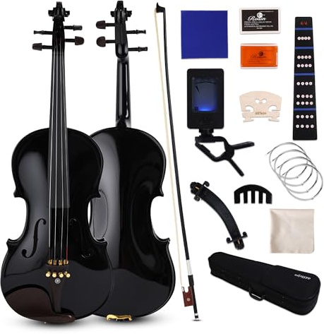 Violin 4/4 Full Size, Beginner Violin For Kids,Students,Adults,Fiddle Set with Hard Case,Bow,Rosin,Shoulder Rest,Tuner,Extra Strings,Bridge,Fingerboard Stickers