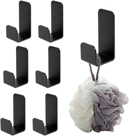 Culinavog 6 Piezas de Toalla Gancho Colgador, Ganchos Adhesivos Para Pared Negro, Acero Inoxidable Toalleros de Baño sin Taladro, Ganchos de Pared sin Taladrar Para Cocina Baño Armario