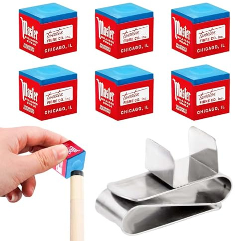 Lot de 7 Pool Chalk Craie Billard Boîte, Craie Billard Bleu avec Porte-craie magnétique compact, pour Tapis Billard Bleu No-Slip Adhérence Queue De Billard