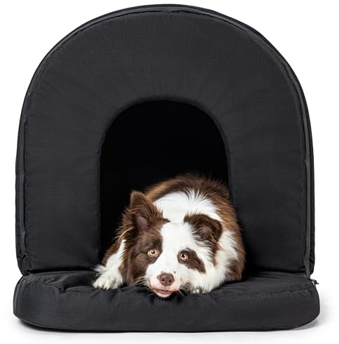 Pelzin Orthopädisches Hundehöhle - Hundehütte Outdoor Kratzfest - Hundehaus für Draußen - Waschbar und Wasserdicht Hundebett Mit Dach für Große Hunde & Einen 91cm Hundekorb - 89x59cm, Schwarz