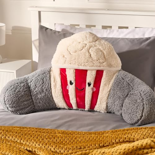OHS Popcorn Cuddle Cushion for Adults, Comfy Reading Pillows Super Soft Teddy Fleece Kids Cushions with Arms Support Pillow Snuggle Hug Pillow Relaxing At Home, Cream/Red - 80 x 32 x 35cm