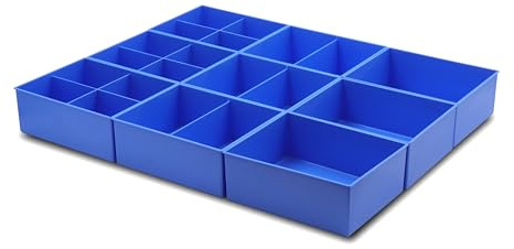 Set med 9 lådförvaringslådor, olika storlekar och färger, lådinsatser, sortering av små delar, förvaringslådor, lådavdelare, kombinerbara (9 stycken (höjd: 65