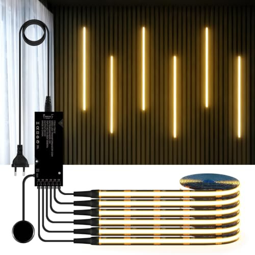 Upgraded Black Panel COB LED Strip Light,6 Rolls Cabinet Light with Touch and Hand Sweep Dimmer Switching,12V Cuttable COB LED Strip for Display Cabinets,Wine Cabinets,Shelves (Warm White, 6.6ft/2M)